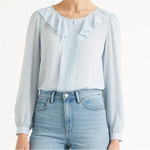 Joe Fresh Blue Ruffled Long Sleeve Blouse